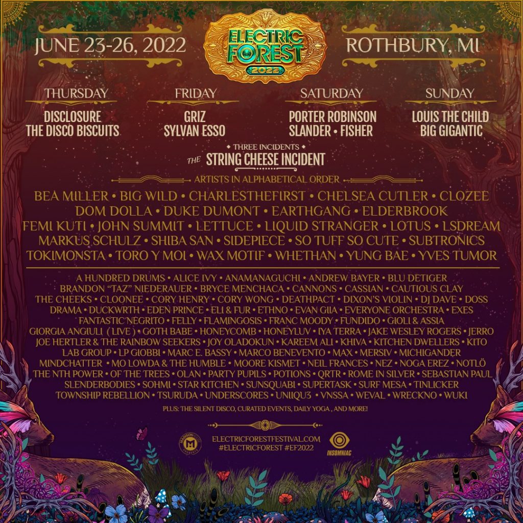 electric forest lineup 2022